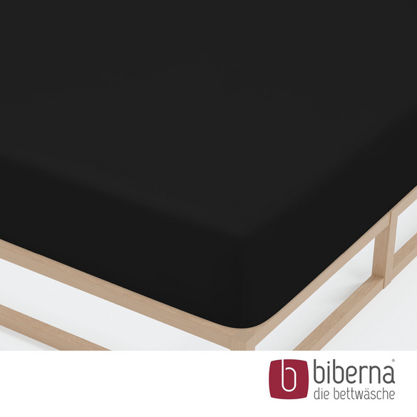 biberna Jersey-Elastic-Spannbetttuch schwarz, 1x 180x200 cm - 200x220 cm