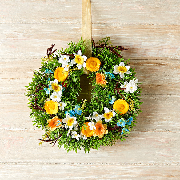 Kunstblumenkranz Buchsbaum mit Blüten zu Ostern Eldo