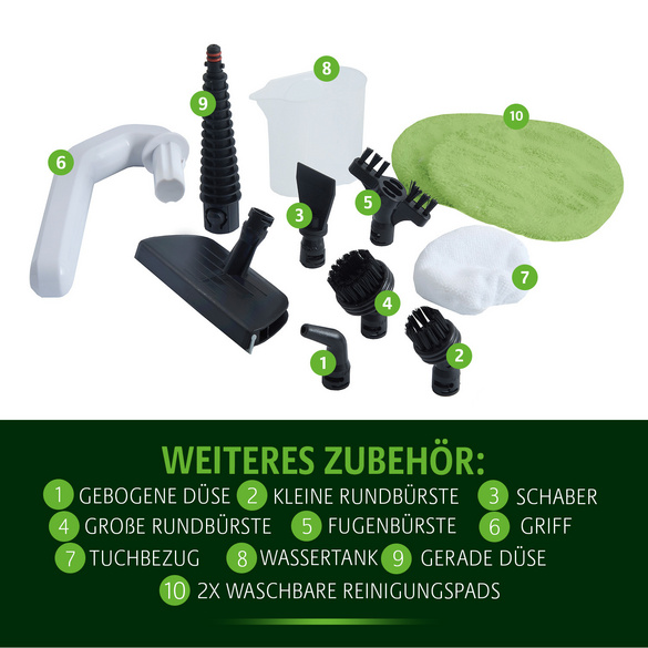 Rotierender Dampfreiniger 2-in-1 mit 10-tlg. Zubehör Bergström