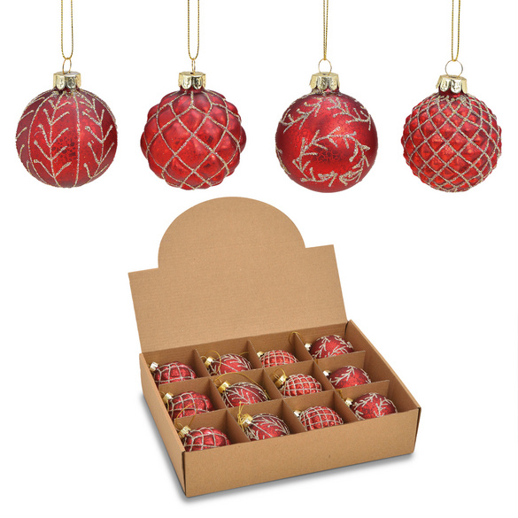 Weihnachtskugel Glitter Rot/Gold Ø6cm 12er-Set