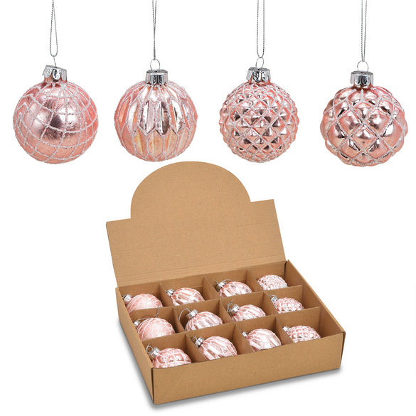 Weihnachtskugel Glitter Pink/Silber Ø6cm 12er-Set