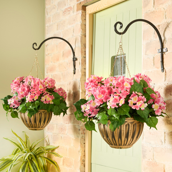 Blumenampel mit Kunstblumen Hortensien rosa