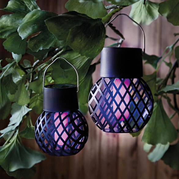 Solarleuchten lila mit Flammeneffekt 2er-Set