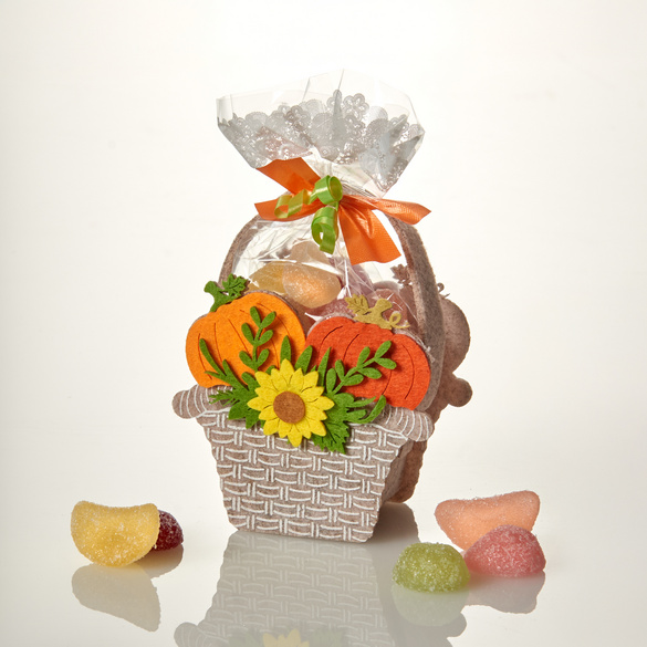 Herbst-Präsenttasche "Kürbis-Korb" mit Geleefrüchten gefüllt Eldo
