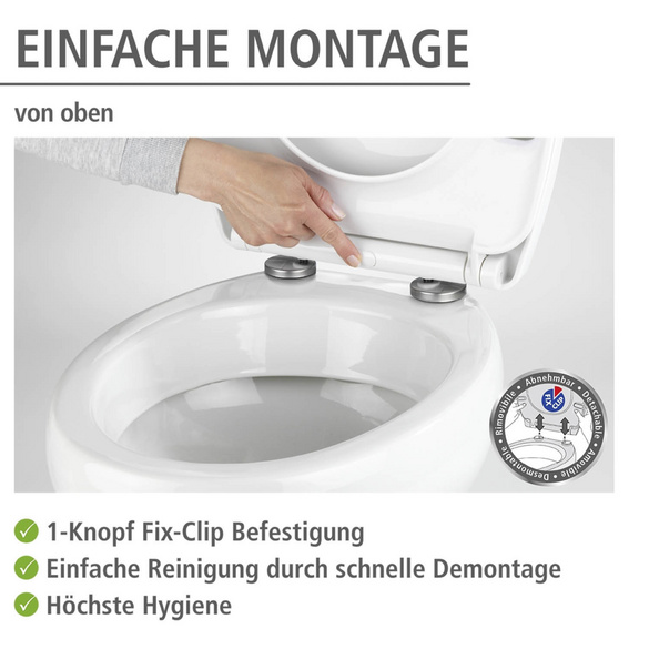 WENKO Toilettensitz Mod. Varoni, WC-Sitz mit Absenkautomatik, Schnellbefestigung, aus antibakteriellem, stabilem Duroplast