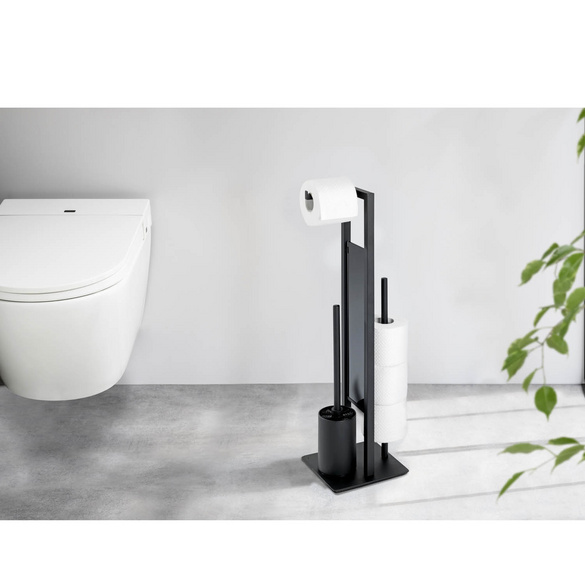 WENKO Stand WC-Garnitur Mod. Rivalta Schwarz matt, integrierter Toilettenpapierhalter und WC-Bürstenhalter