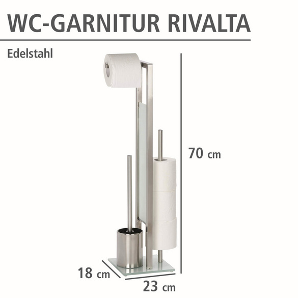 WENKO Stand WC-Garnitur Mod. Rivalta Edelstahl Matt, integrierter Toilettenpapierhalter