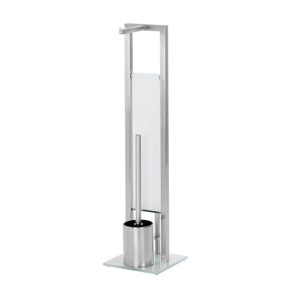 WENKO Stand WC-Garnitur Mod. Rivalta Edelstahl Matt, integrierter Toilettenpapierhalter