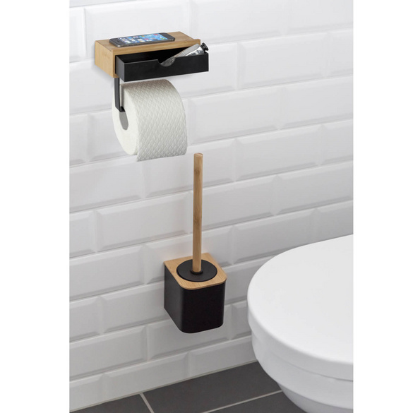 WENKO Toilettenpapierrollenhalter mit Schublade Mod. Bambusa, zur Wandmontage