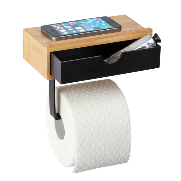 WENKO Toilettenpapierrollenhalter mit Schublade Mod. Bambusa, zur Wandmontage