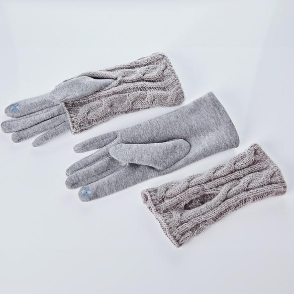 Feinstrick-Handschuh + Armstulpen 2er-Set grau