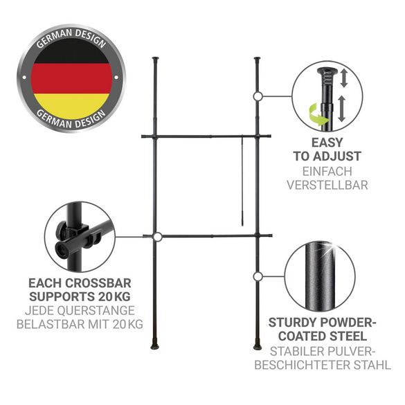 WENKO Teleskop-Garderobensystem Mod. Herkules Basic Schwarz, aus pulverbeschichtetem Stahl