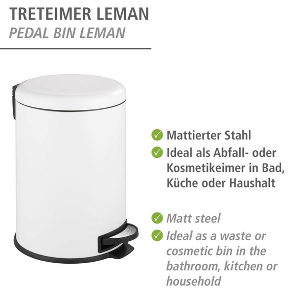 WENKO Treteimer Mod. Leman Easy Close Weiß 20 L, mit herausnehmbarem Einsatz