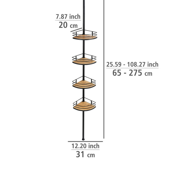 WENKO Teleskop-Eckregal Mod. Dolcedo aus Bambus und Edelstahl, rostfrei
