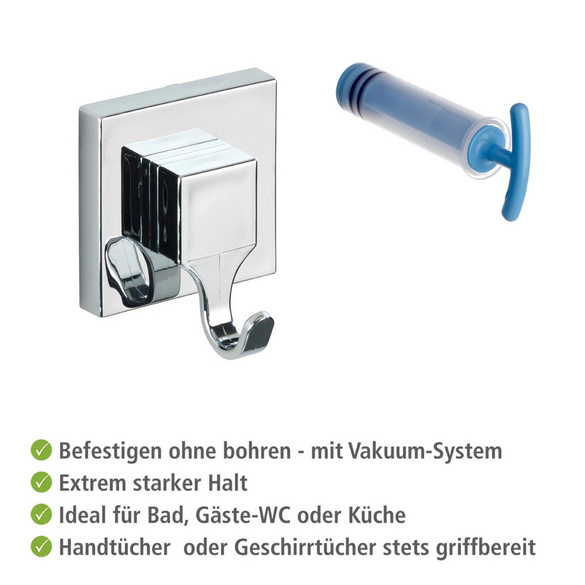 WENKO Vacuum-Loc® Wandhaken Mod. Quadro 2er Set,, Befestigen ohne Bohren