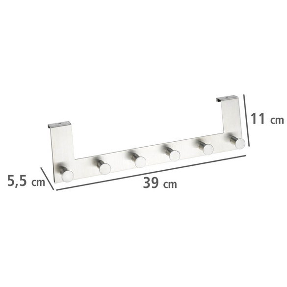 WENKO Türgarderobe Edelstahl Mod. Celano, 6 Haken, für Türfalzstärken bis 2 cm