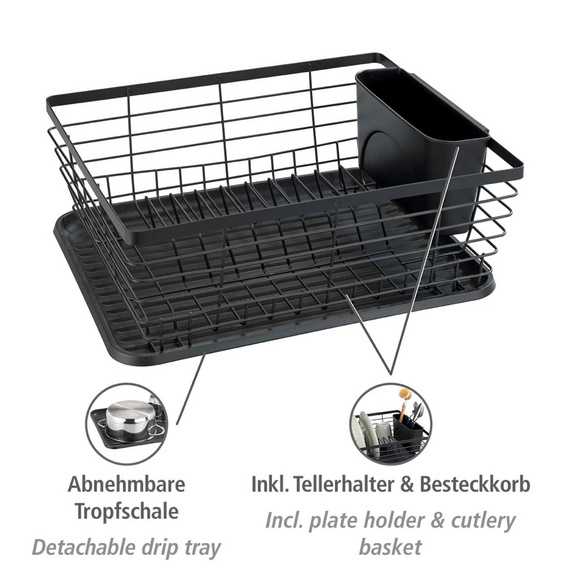 WENKO Geschirrabtropfer Mod. Drip Schwarz, mit herausnehmbarem Besteckkorb