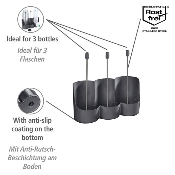 WENKO Flaschenhalter Mod. Filia, zum schnellen Trocknen für bis zu 3 Flaschen