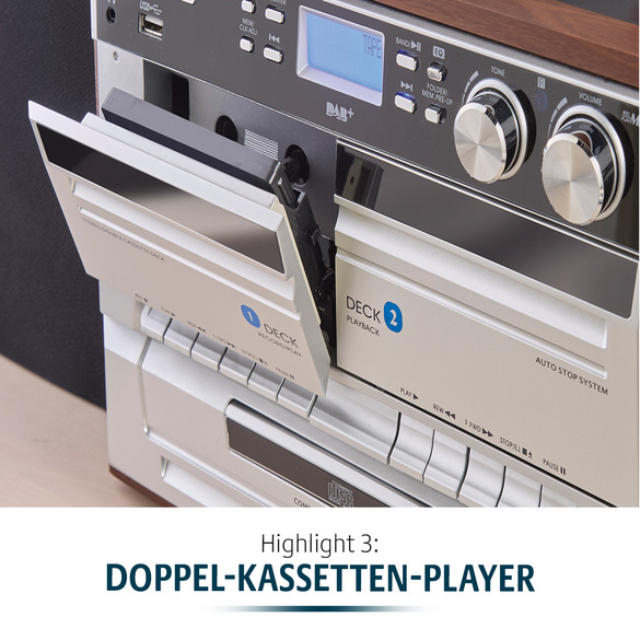7-in-1 Musikanlage "Hudson Deluxe" für CDs, Kassetten, Vinyl Bergström