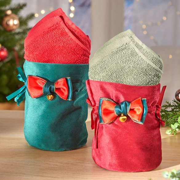 Geschenkbeutel mit Gästetüchern grün 3-tlg.