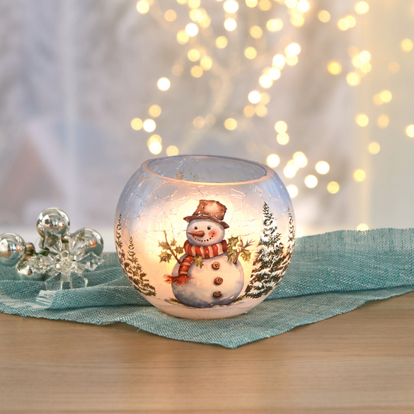 Teelichthalter Glaskugel "Schneemann"