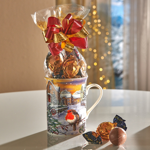 Wintertasse "Rotkehlchen" mit Konfekt