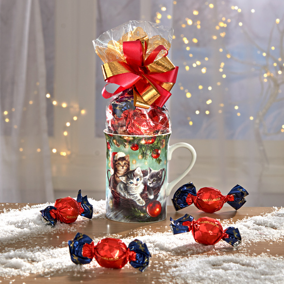 Kaffeetasse "Weihnachtskätzchen im Korb"