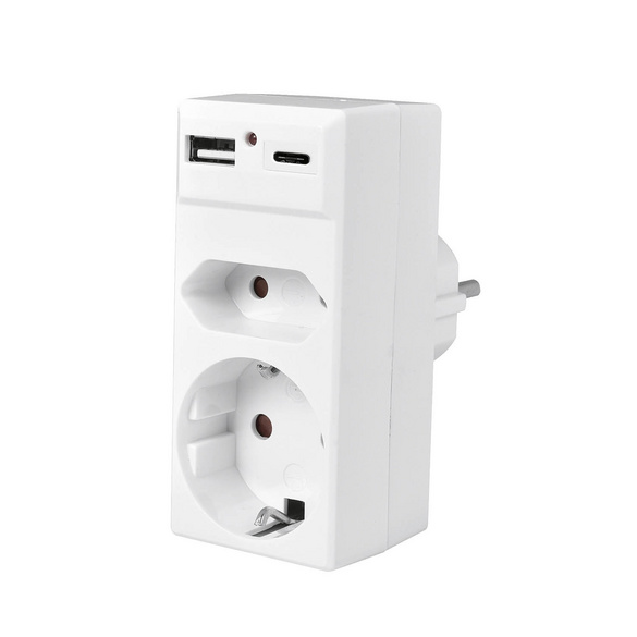 Steckdosenadapter Schuko/Euro mit USB-A & USB-C HEITECH