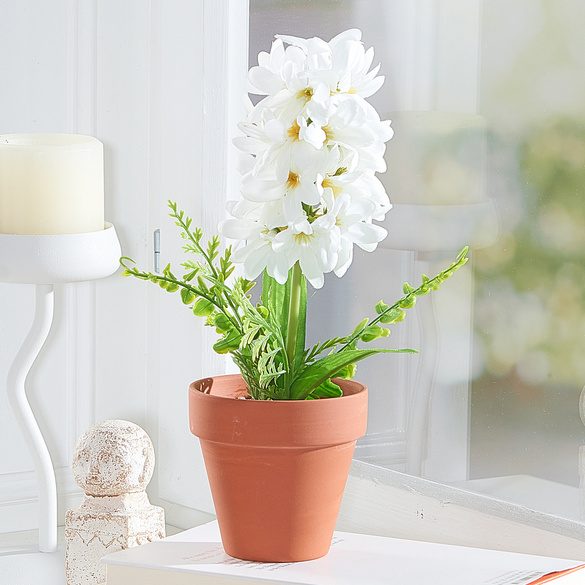 Kunstblume im Topf Hyazinthe weiß