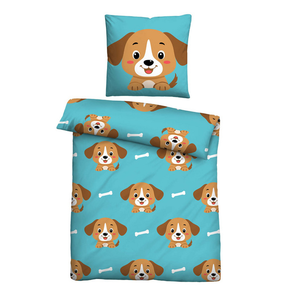 Castell Mikrofaser Bettwäsche Hund türkis, 1x 135x200 cm + 1x 80x80 cm