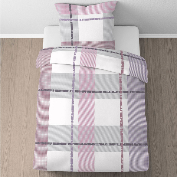 Castell Nicki Bettwäsche Karo-Streifen-Mix viola, 1x 135x200 cm + 1x 80x80 cm