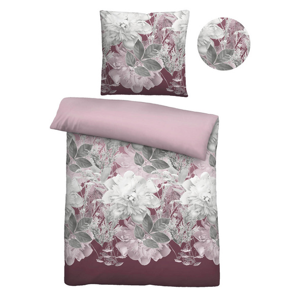 Castell Thermo-Fleece Bettwäsche Blume groß bordeauxrot, 1x 135x200 cm + 1x 80x80 cm