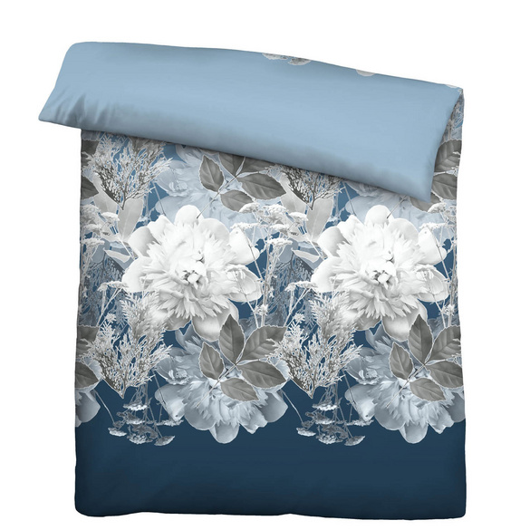 Castell Thermo-Fleece Bettwäsche Blume groß eisblau, 1x 135x200 cm + 1x 80x80 cm