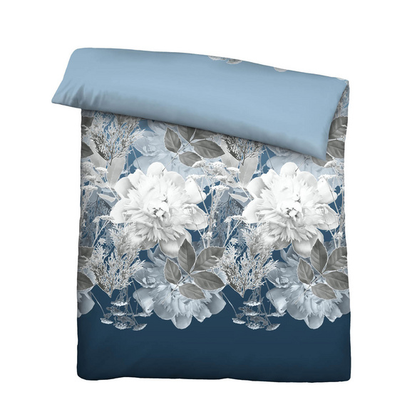 Castell Thermo-Fleece Bettwäsche Blume groß eisblau, 1x 155x220 cm + 1x 80x80 cm
