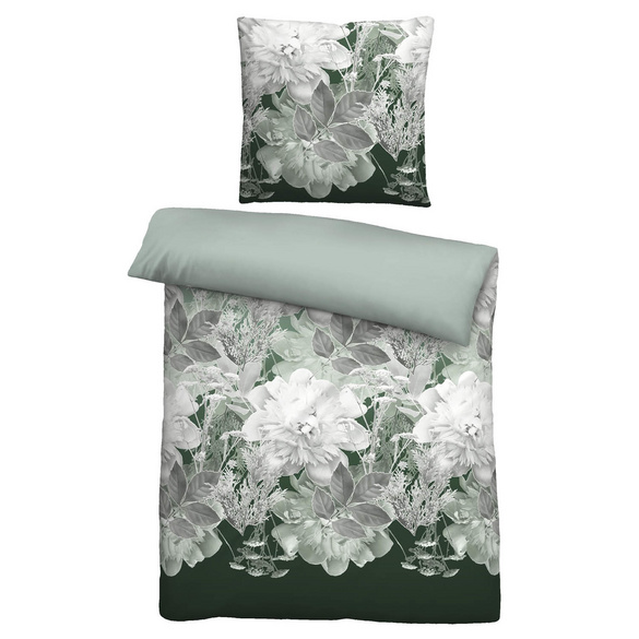 Castell Thermo-Fleece Bettwäsche Blume groß tanne, 1x 135x200 cm + 1x 80x80 cm