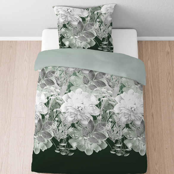 Castell Thermo-Fleece Bettwäsche Blume groß tanne, 1x 135x200 cm + 1x 80x80 cm