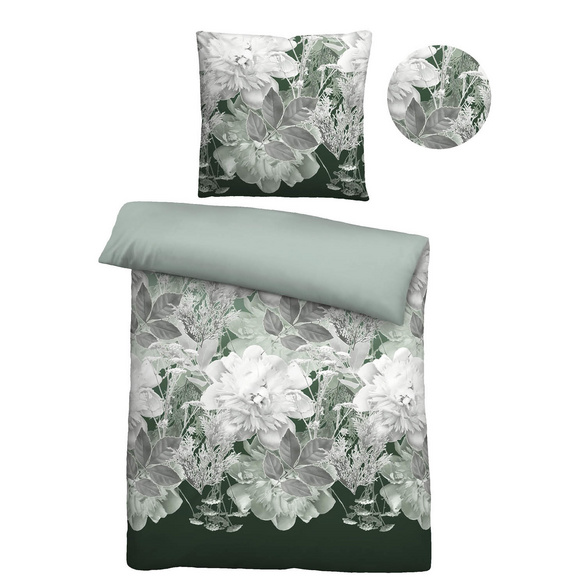 Castell Thermo-Fleece Bettwäsche Blume groß tanne, 1x 155x220 cm + 1x 80x80 cm