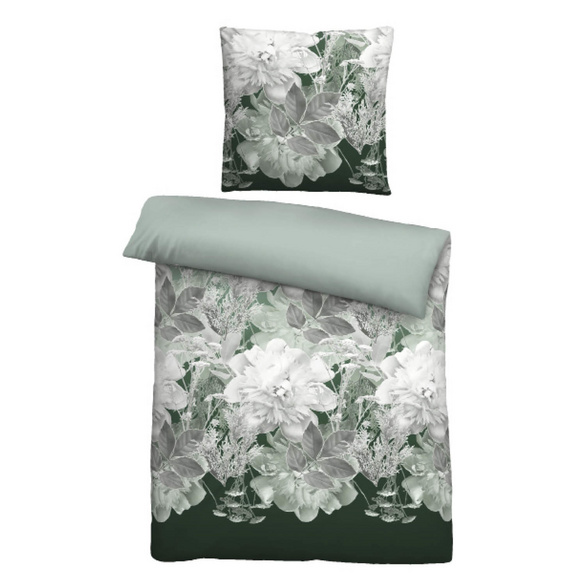 Castell Thermo-Fleece Bettwäsche Blume groß tanne, 1x 155x220 cm + 1x 80x80 cm