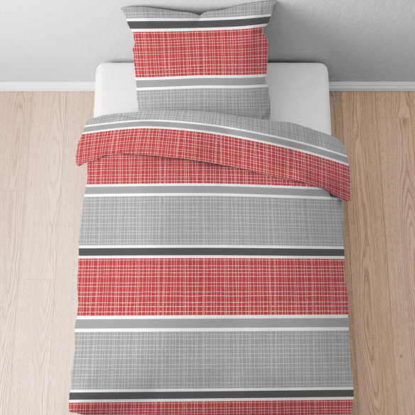 Castell Thermo-Fleece Bettwäsche Querbalken rubin, 1x 135x200 cm + 1x 80x80 cm
