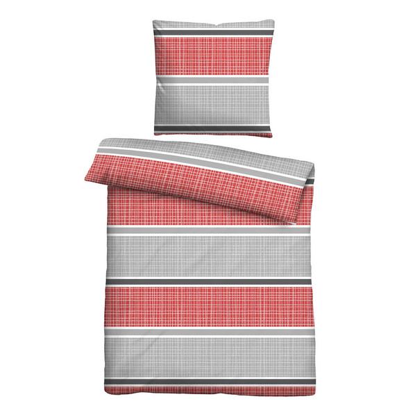 Castell Thermo-Fleece Bettwäsche Querbalken rubin, 1x 135x200 cm + 1x 80x80 cm