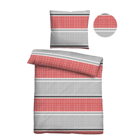 Castell Thermo-Fleece Bettwäsche Querbalken rubin, 1x 155x220 cm + 1x 80x80 cm