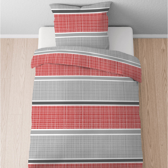 Castell Thermo-Fleece Bettwäsche Querbalken rubin, 1x 155x220 cm + 1x 80x80 cm