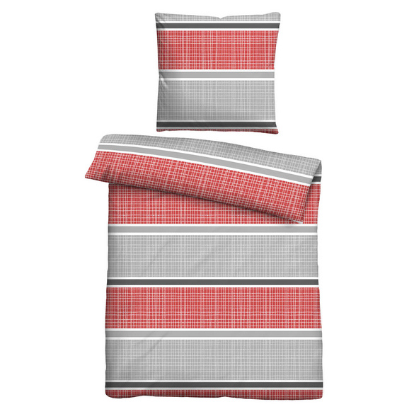 Castell Thermo-Fleece Bettwäsche Querbalken rubin, 1x 155x220 cm + 1x 80x80 cm