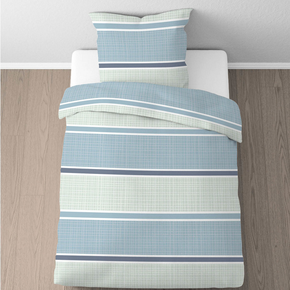 Castell Thermo-Fleece Bettwäsche Querbalken eisblau, 1x 135x200 cm + 1x 80x80 cm