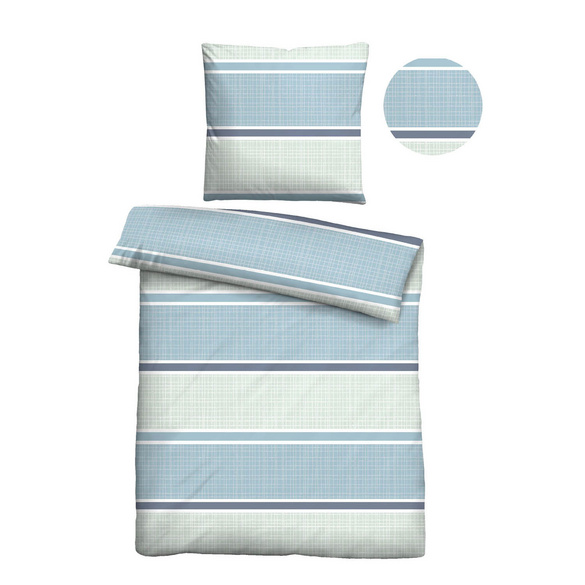 Castell Thermo-Fleece Bettwäsche Querbalken eisblau, 1x 155x220 cm + 1x 80x80 cm