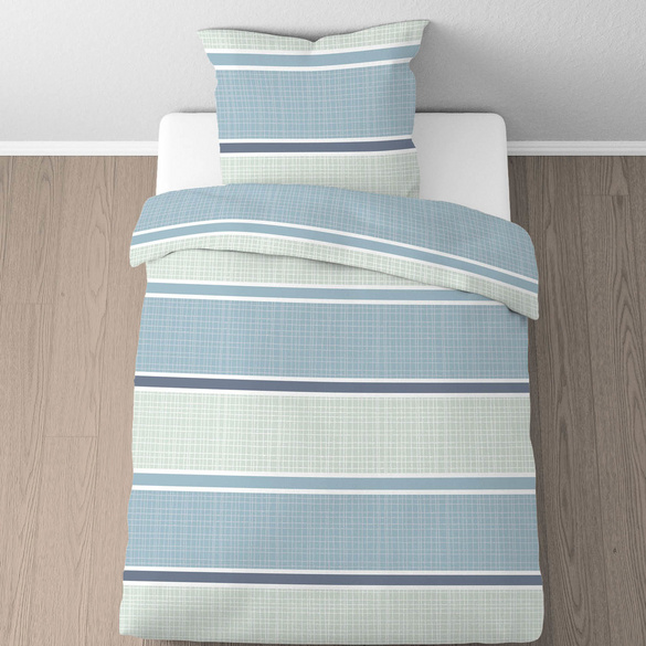 Castell Thermo-Fleece Bettwäsche Querbalken eisblau, 1x 155x220 cm + 1x 80x80 cm