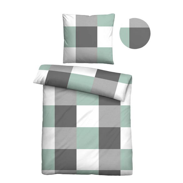 Castell Thermo-Fleece Bettwäsche karo mint, 1x 135x200 cm + 1x 80x80 cm