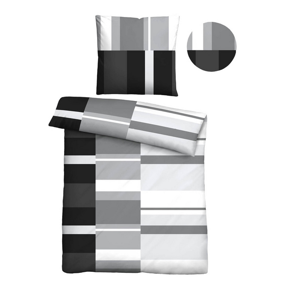 Castell Polycotton Renforce Bettwäsche Streifen schwarz, 1x 135x200 cm + 1x 80x80 cm