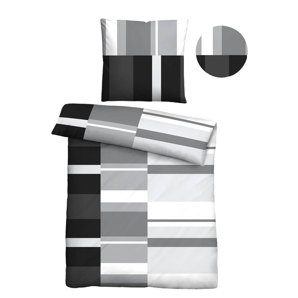 Castell Polycotton Renforce Bettwäsche Streifen schwarz, 1x 155x220 cm + 1x 80x80 cm
