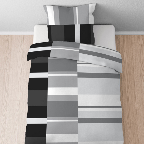 Castell Polycotton Renforce Bettwäsche Streifen schwarz, 1x 155x220 cm + 1x 80x80 cm